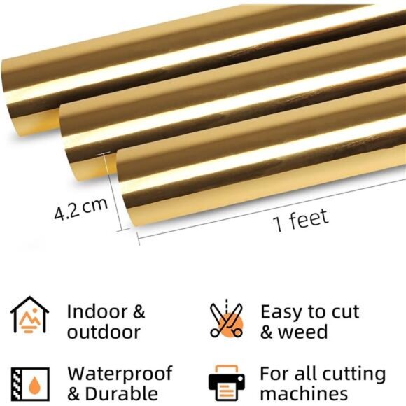 Prime Vinyl Chrome Gold Permanent Vinyl Roll, Gold Vinyl for Cricut -12" x 10 Ft - Picture 3 of 7